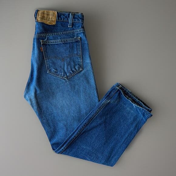 Vintage Levis 505 Jeans 34 Blue Dark Wash Made In USA 80s Straight Orange Tab - Picture 1 of 10